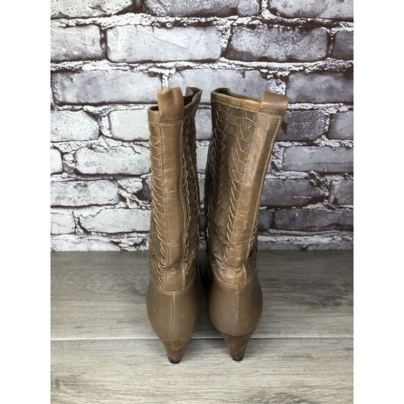 Frye Vintage Taupe Leather Woven Weaves Heel Western Boots Women Sz 35.5EU/5M US - Picture 6 of 16